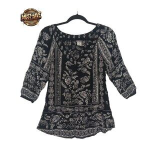 BILA Blouse Women's V Neck 3/4 Sleeve Printed Black and white Size Medium🌟